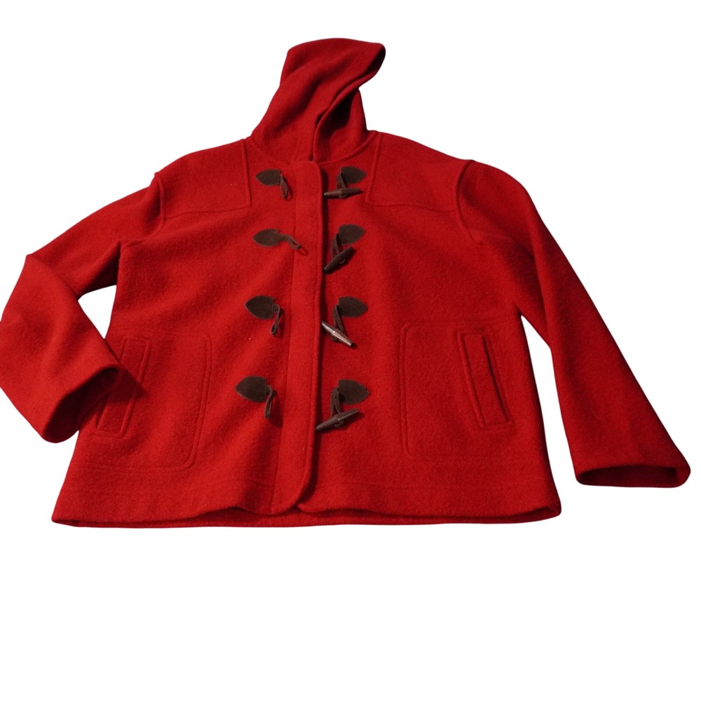 Jones New York Sport Petite Red Wool Blend Hooded Toggle Duffle Coat‎ P/M